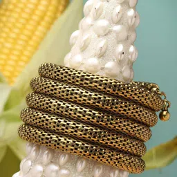 Moedbuille Brass Oxidised Gold-Plated Artificial Beads Cuff Bracelet-picture-13
