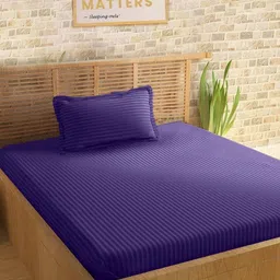 Sleeping Owls Purple Striped 210 TC Single Bedsheet with 1 Pillow Covers-picture-10