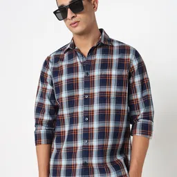 R&B Tartan Checks Cutaway Collar Cotton Shirt-picture-35