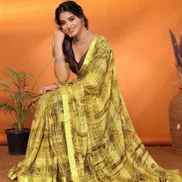 Lookmark Pure Georgette Designer Saree With Unstitched Blouse Piece image 3