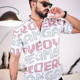Foomer Typography Printed Spread Collar Standard Cotton Casual Shirt-picture-13