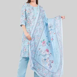 EELIKA Women Floral Printed Regular Pure Cotton Kurta Set-image-3