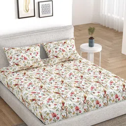 BELLA CASA White & Red Floral Cotton 5 Piece Double King Superfine Bedding Set image 3