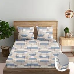 Trance Home Linen Blue & White Printed 180 TC Queen Bedsheet Sets - 1.83 m x 1.52 m image 4