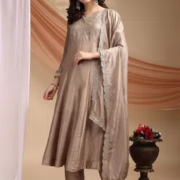 all about you Women Embroidered Panelled Thread Work Kurta with Palazzos & With Dupatta image 2