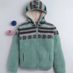 Yellow Apple Girls Fair Isle Printed with Fuzzy Detail-picture-24