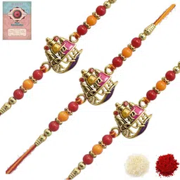 MEIRA JEWELLERY Set Of 3 Rakhi With Roli Chawal & Greetings Card Set-picture-13