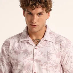 Bushirt Men Comfort Fit Graphic Printed Cuban Collar Casual Shirt image 5