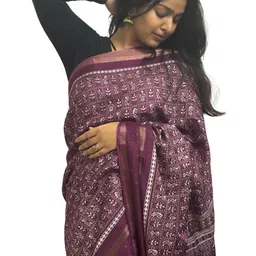 GHAN SALS Warli Printed Zari Baluchari Saree With Unstitched Blouse Piece image 4