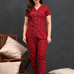 trinabh Women Maroon 3 Dil Print Night Suit-picture-37
