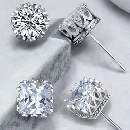 roadster The Roadste Set Of 2 Silver Tone Cubic Zirconia-Studded Circular & Square Stud Earrings-picture-32
