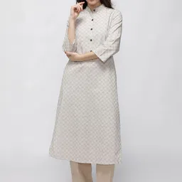 IDK Women Ethnic Motifs Printed Mandarin Collar Pure Cotton A-Line Kurta-image-20