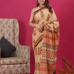 shivanya  handicrafts Shivanya Handicrafts Floral Pure Cotton Block Print Saree-picture-28
