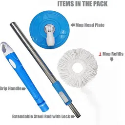 mahi premium Mop Stick Rod with 1 Microfiber Refill, White & Blue finish Mop Head and Rod image 2