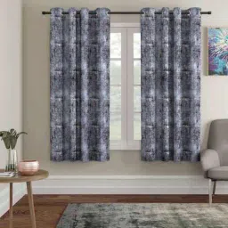Grey Polyester abstract 5ft Blackout Eyelet Window Curtains (Pack of 2)-image-42