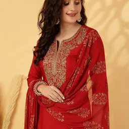 GULMOHAR JAIPUR Floral Yoke Design Zari Kurta With Palazzos & Dupatta image 2