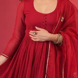 GoSriKi Women Plus Size Solid Anarkali Kurta with Trousers & With Dupatta image 3