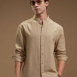 HIGHLANDER Men Textured Mandarin Collar Comfort Striped Casual Shirt-picture-38