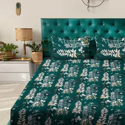 Myntra Elegant Homes Green & Peach Printed Fitted 300 TC King Bedsheet Set 2.50 m x 2.25 m image 2