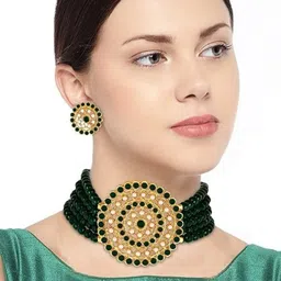 I Jewels Gold-Plated Stones Studded & Beaded Jewellery Set image 5