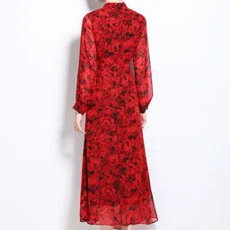 JC Collection Women Floral Printed Applique Slits Mock Neck A-Line Midi Dress image 2