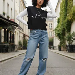 glitchez Women Self Design Side Tie-Up Crop Sweater Vest image 4