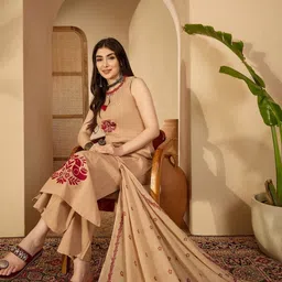 Anouk Mirage Ethnic Motifs Embroidered Pure Cotton Straight Kurta With Trousers & Dupatta-image-91