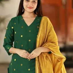 KALINI Women Ethnic Motifs Regular Kurta with Trousers & With Dupatta image 2