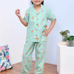Lagorii Girls Green Cupcake Printed Night suit Set-image-57