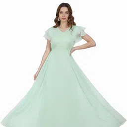 Warsian Flutter Sleeve Georgette A-Line Maxi Dress-picture-33