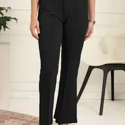 THE FAB FACTORY Women Flared Fit Mid-Rise Pleated Formal Trousers-picture-10