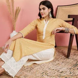 Inddus Women Ethnic Motifs Printed Regular Thread Work Pure Cotton Kurta with Palazzos image 5