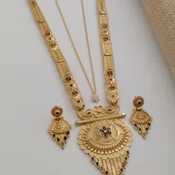 SHREE GOVINDAM ART Gold-Plated Stones Studded Long Necklace With Earrings & Pendant-picture-27