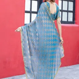 VRAGI Woven Design Embroidered Pure Chiffon Fashion Saree image 3