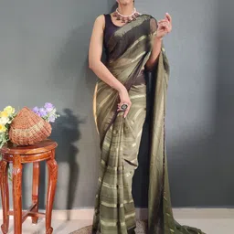 V3 FASHION STUDIO Striped Pure Chiffon Ready to Wear Jamdani Saree image 1