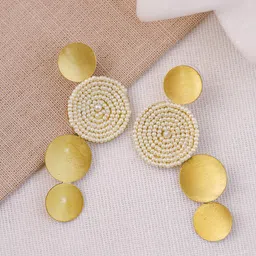 VIRAASI Gold-Plated Pearls Studded Circular Shaped Drop Earrings-picture-24