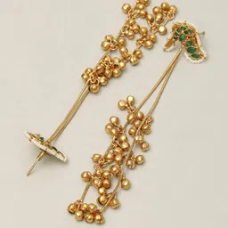 VIVAZS Rose Gold-Plated Kundan Studded & Beaded Peacock Shaped Drop Earrings image 4