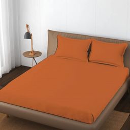 Trance Home Linen Orange Superfine Cotton 400 TC Fitted Queen Bedsheet Set-1.98 m x 1.52 m-picture-25