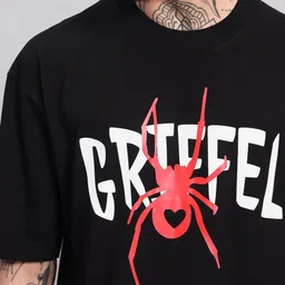 GRIFFEL Men Graphic Printed Round Neck Cotton Oversized T-shirt image 2