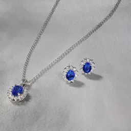 BAYAN JEWELRY 925 Sterling Silver Sapphire & 0.18 CT Lab Grown Diamond Necklace - 3.0 g-image-2