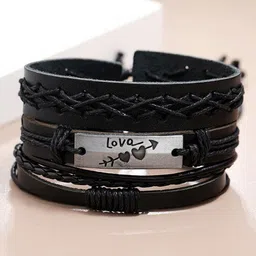 The Roadster Lifestyle Co. Men Silver-Plated Set Of 4 Wraparound Leather Bracelets-picture-39