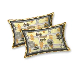 Myntra Elegant Homes Yellow & Grey Floral 180 TC King Bedsheet with 2 Pillow Covers image 2