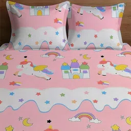 WEAVE AND DECOR Pink Cartoon Characters 300 TC King Bedsheet with 2 Pillow Covers image 2
