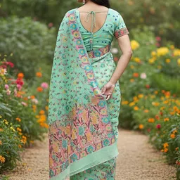 FABLAND Ethnic Motifs Print Jaali Jamdani Saree with Unstitched Blouse Piece image 3
