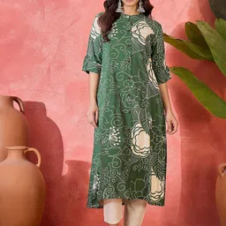 Sangria Women Floral Printed Mandarin Collar A-Line Kurta-picture-6
