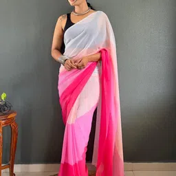 DIVASTRI Colourblocked Pure Georgette Ready To Wear Saree image 4