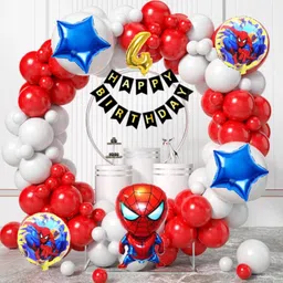 aoes Spider-Man 4th Birthday Decoration Kit Combo Red-White Balloons Theme for Kids-picture-10