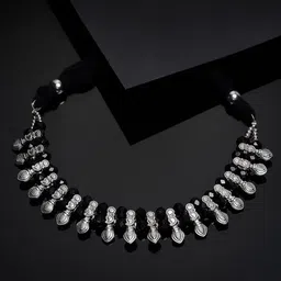 PANASH Silver-Toned & Black German Silver Oxidised Necklace image 1