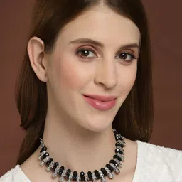 PANASH Silver-Toned & Black German Silver Oxidised Necklace image 2