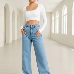 KASHIAN Women Loose Wide Leg High-Rise Light Fade Stretchable Jeans image 2